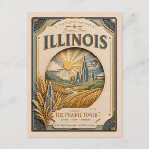 Illinois Vintage Paper Cut American Arcana Postkarte
