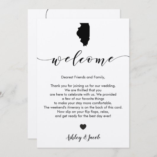 Illinois Wedding Welcome Letter & Itinerary Card Programm (Vorne/Hinten)