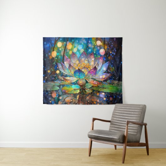 Illuminated Blooming Lotus Flower Wandteppich (Beispiel (Horizontal))
