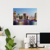 Illuminated skyline of downtown Miami at dusk Poster (Heimbüro)