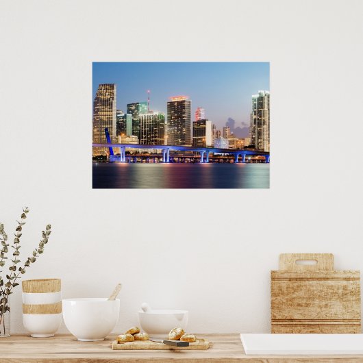 Illuminated skyline of downtown Miami at dusk Poster (Küche)