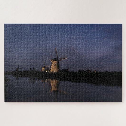 Illuminated windmill at Blue Hour Puzzle (Horizontal)