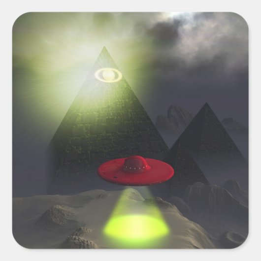 Illuminati Pyramid und UFO-Aufkleber Quadratischer Aufkleber (Vorderseite)