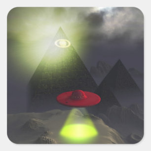 Illuminati Pyramide und UFO-Aufkleber Quadratischer Aufkleber