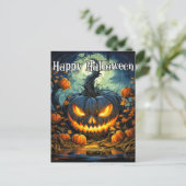 Illuminieren von Spooky Pumpkin | Frohe Halloween Postkarte (Stehend Vorderseite)
