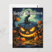 Illuminieren von Spooky Pumpkin | Frohe Halloween Postkarte (Vorne/Hinten)