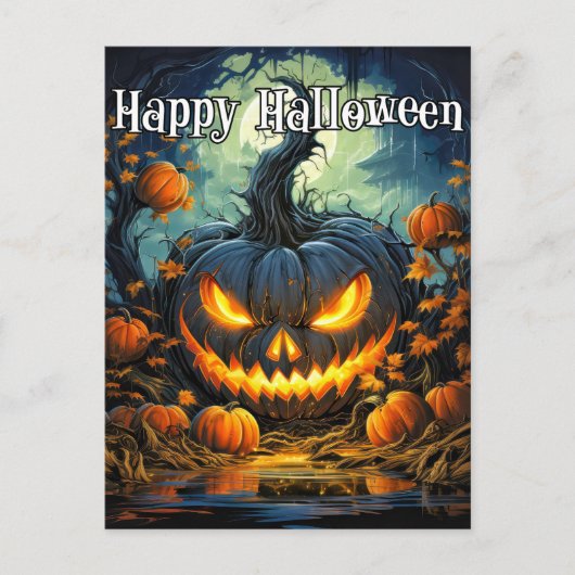Illuminieren von Spooky Pumpkin | Frohe Halloween Postkarte (Vorderseite)