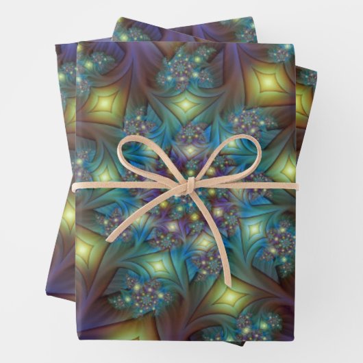 Illuminierte Abstrakte Shiny Aquamarines Lila Frak Geschenkpapier Set (Beispiel)