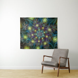 Illuminierte Abstrakte Shiny Aquamarines Lila Frak Wandteppich