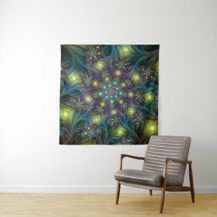 Illuminierte Abstrakte Shiny Aquamarines Lila Frak Wandteppich