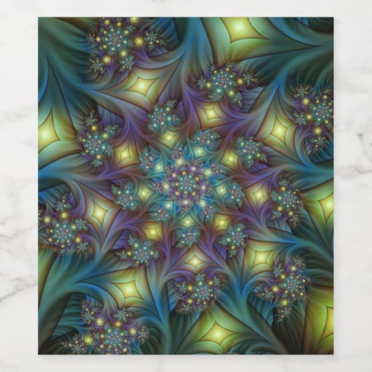 Illuminierte Abstrakte Shiny Aquamarines Lila Frak Weinetikett (Einzelnes Label)