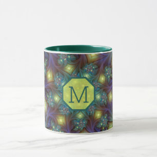 Illuminierte Fraktal Art Muster Monogram Tasse
