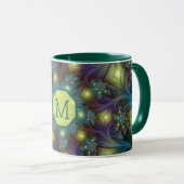 Illuminierte Fraktal Art Muster Monogram Tasse (VorderseiteRechts)