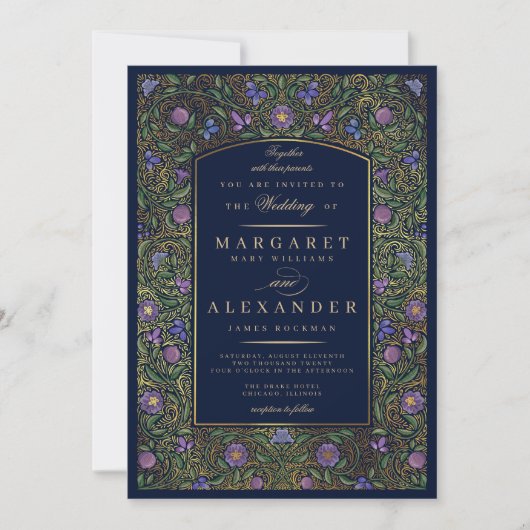 Illuminierte Grenz-Hochzeitsfeier / Imitate Gold Einladung (Vorderseite)