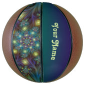 Illuminierte moderne blaue lila Fraktal Kunstname Basketball (Vertikal)