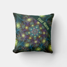 Illuminierte moderne blaue lila Fraktal Kunstname Kissen