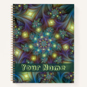Illuminierte moderne blaue lila Fraktal Kunstname Notizblock (Vorderseite)