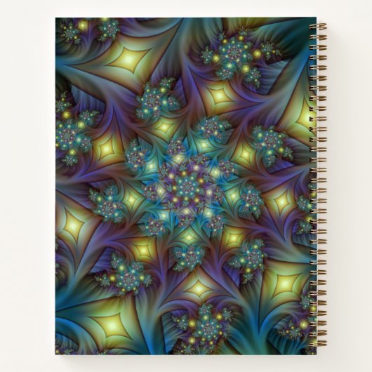 Illuminierte moderne blaue lila Fraktal Kunstname Notizblock (Rückseite)