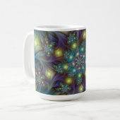 Illuminierte moderne blaue lila Fraktal Muster Kaffeetasse (Vorderseite Links)