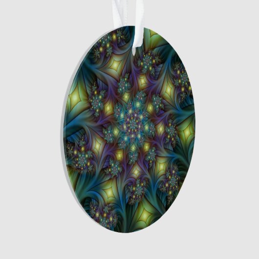 Illuminierte moderne blaue lila Fraktal Muster Ornament (Vorderseite)