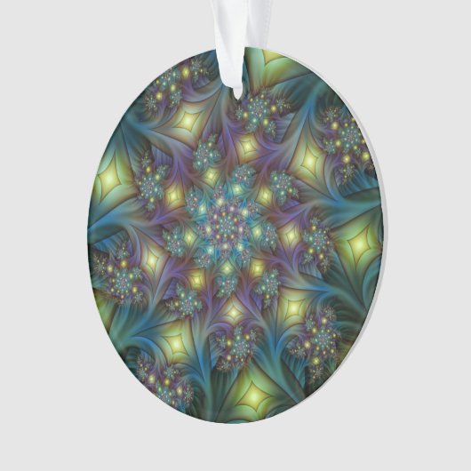 Illuminierte moderne blaue lila Fraktal Muster Ornament (Vorderseite)