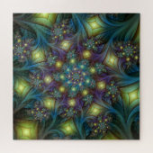 Illuminierte moderne blaue lila Fraktal Muster Puzzle (Horizontal)