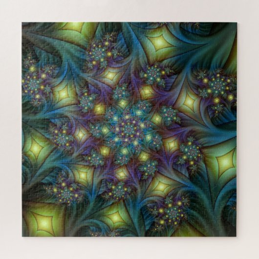 Illuminierte moderne blaue lila Fraktal Muster Puzzle (Horizontal)