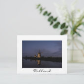 Illuminierte Windmühle auf der weißen Blue Hour-Po Postkarte (Stehend Vorderseite)