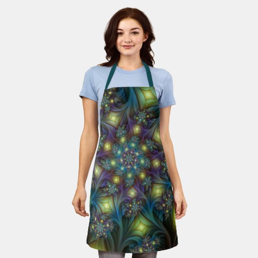 Illuminiertes Abstraktes Shiny Blue Lila Fraktal K Schürze (Getragen)