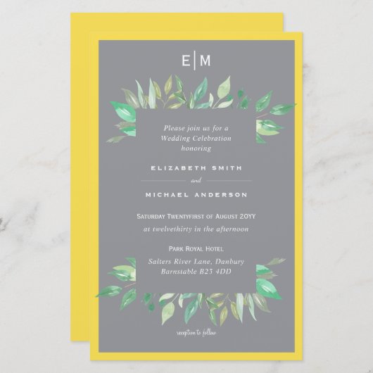 Illuminierung Gelbgraues Budget Hochzeit Einladung (Vorne/Hinten)