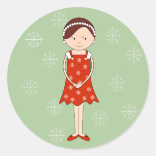 illusima Ballerina Christmas Girl Green Runder Aufkleber