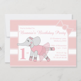 illusima Ballerina Elephant Baby Pink Geburtstag Einladung