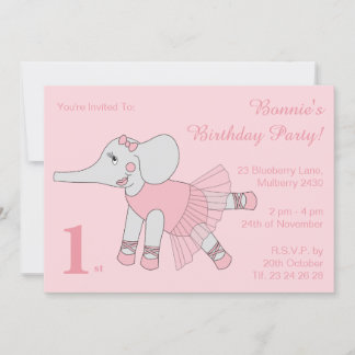 illusima Ballerina Elephant Girls Pink Geburtstag Einladung
