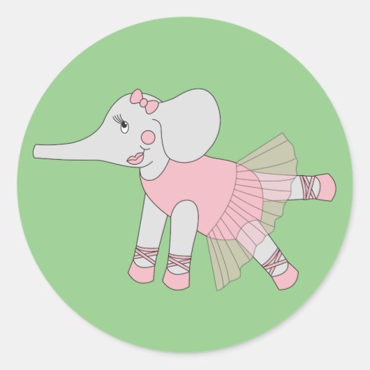 illusima Ballerina Elephant Green Runder Aufkleber (Vorderseite)