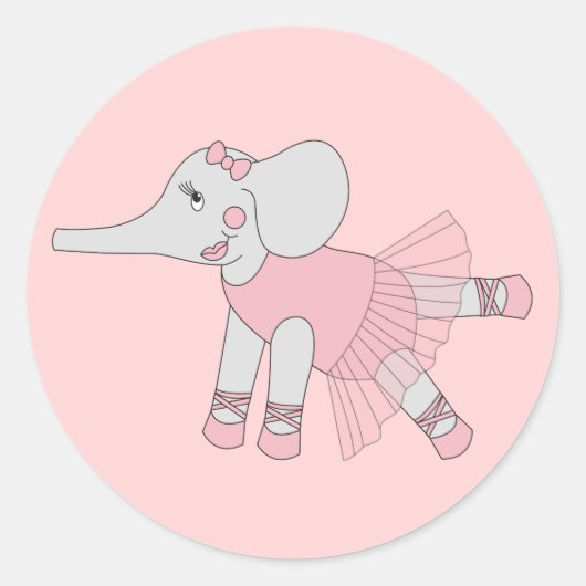 illusima Ballerina Elephant Light Pink Runder Aufkleber (Vorderseite)