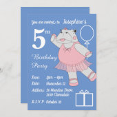 illusima Ballerina Hippo Blue Geburtstagsparty Einladung (Vorne/Hinten)