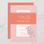 illusima Ballerina Hippo Floral Peach 5. Geburtsta Einladung (Vorne/Hinten)
