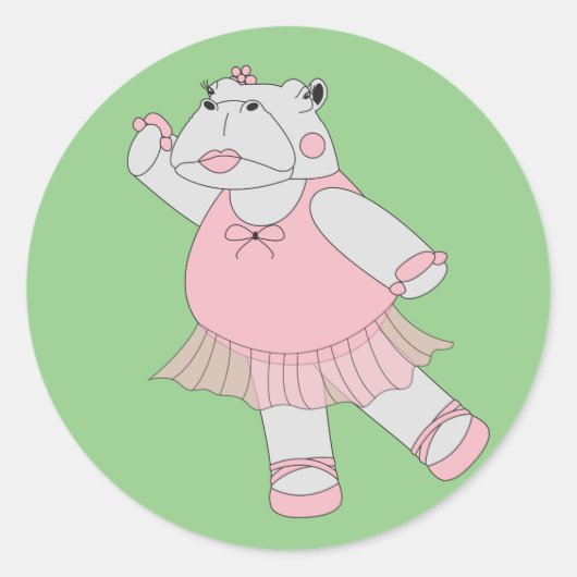 illusima Ballerina Hippo Green Runder Aufkleber (Vorderseite)
