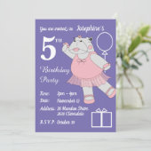 illusima Ballerina Hippo Lila Geburtstagsparty Einladung (Stehend Vorderseite)