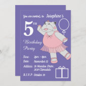 illusima Ballerina Hippo Lila Geburtstagsparty Einladung (Vorne/Hinten)
