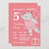illusima Ballerina Hippo Peach Geburtstagsparty Einladung (Vorne/Hinten)