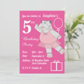 illusima Ballerina Hippo Pink Geburtstagsparty Einladung (Stehend Vorderseite)