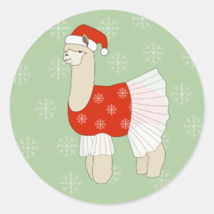 illusima Ballerina Lama Weihnachts-Schneeflocken Runder Aufkleber