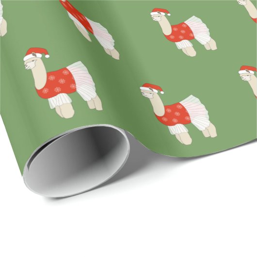 illusima Ballerina Llama Christmas Green Geschenkpapier (Rolleneckpunkt)