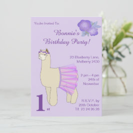 illusima Ballerina Llama Girls Lila Geburtstag Einladung