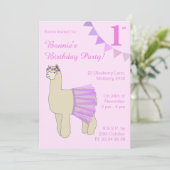 illusima Ballerina Llama Girls Pink Flags Geburtst Einladung (Stehend Vorderseite)