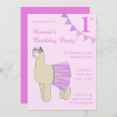 illusima Ballerina Llama Girls Pink Flags Geburtst Einladung (Vorne/Hinten)