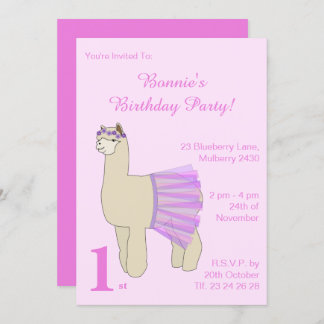 illusima Ballerina Llama Girls Pink Geburtstag Einladung