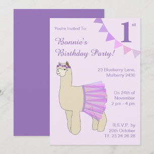 illusima Ballerina Llama Lila Flags Geburtstag Einladung