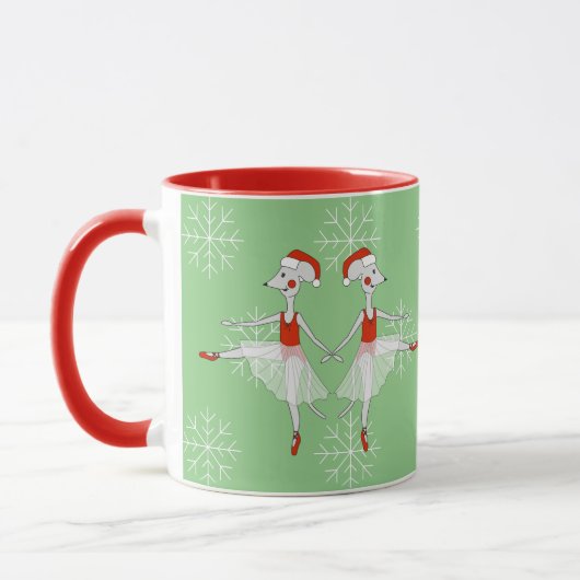 illusima Ballerina Mäuse Weihnachten Schneeflocken Tasse (Links)